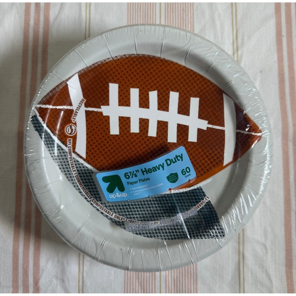 Up & Up Football Paper Plates 6.875 Inch Heavy Duty 60 Count Game Day Party
